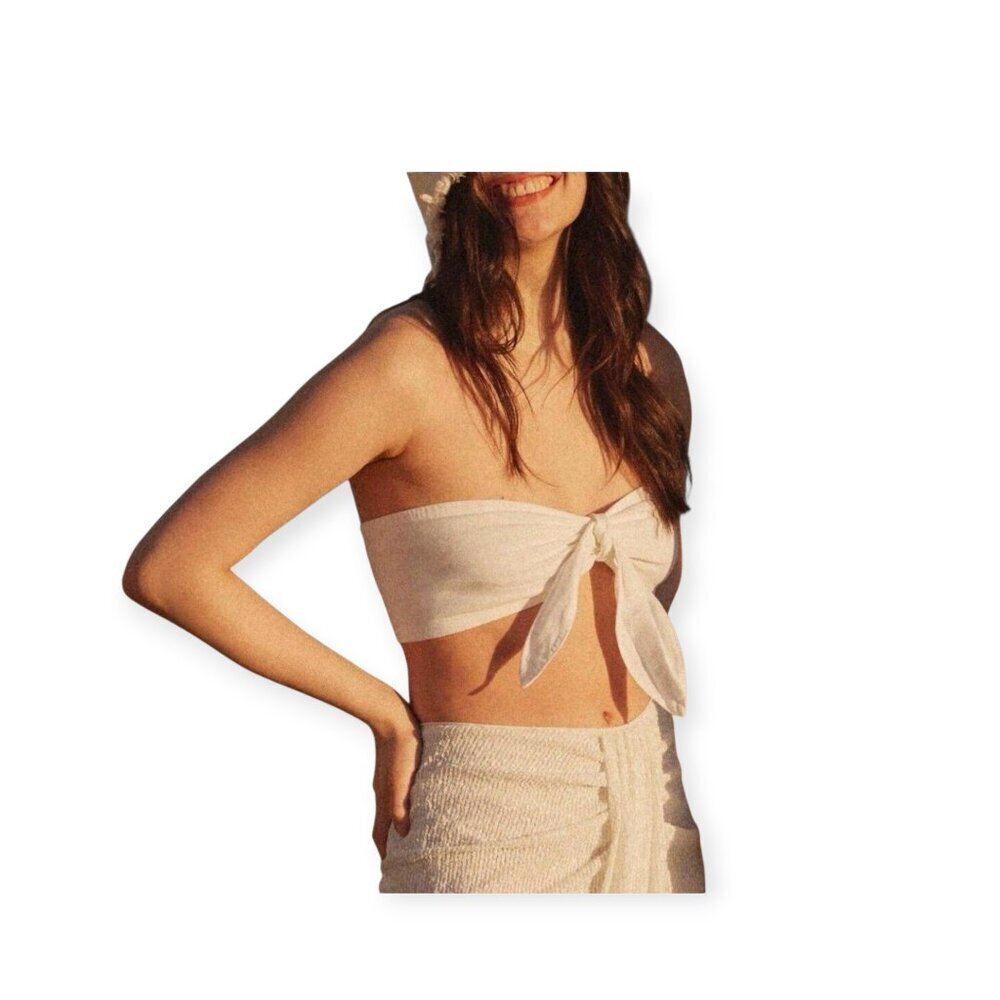 By Anthropologie White Tie Bandeau Crop Top XS | Strapless Boho Summer Style